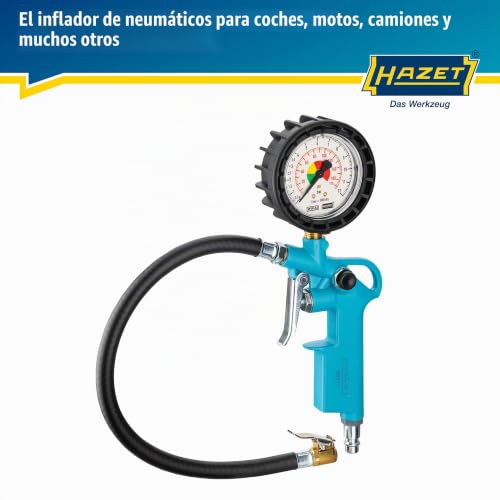 Miniatura 2 de Manómetro de presión de neumáticos HAZET 9041-1 I Rango de medición: 0-12 bar, longitud de la manguera: 400 mm, diámetro: 63 mm I Manómetro de presión de neumáticos para coches, motos y mucho más