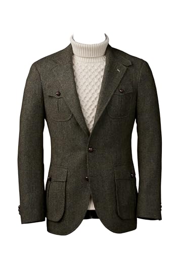 Mens Dark Green Vintage Tweed Jacket Sports Coat Check Classic Leisure Workwear Prom Groom Tuxedo Suit Blazer Pant