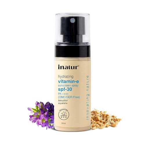 Image of inatur Vitamin E SPF 30 PA++++ Sunscreen Spray | Waterproof Sunscreen Spray | Broad Spectrum Protection + Moisturizer | Vegan & Natural | For All Skin Types | Lightweight & Non-Greasy | 50ml