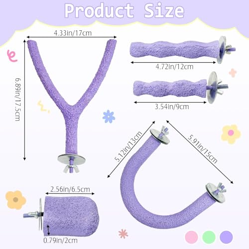Image of PINVNBY 5 Pack Bird Perch Resin Bird Beak Grinding Stone Parrot Cage Stand Platform Foot Claws Trimmer Chew Toy Cage Accessories for Budgie Cockatiel Conure Lovebird Finch (Purple)