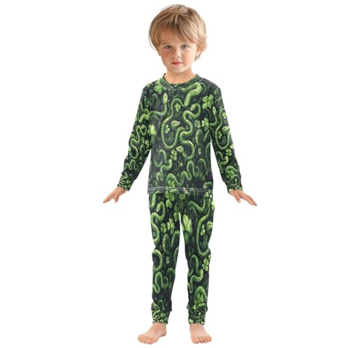 Pajama Sets Long Sleeve Green Shamrocks Snakes Pattern Soft Comfy Sleepwear 2 Piece PJS 3-8T2