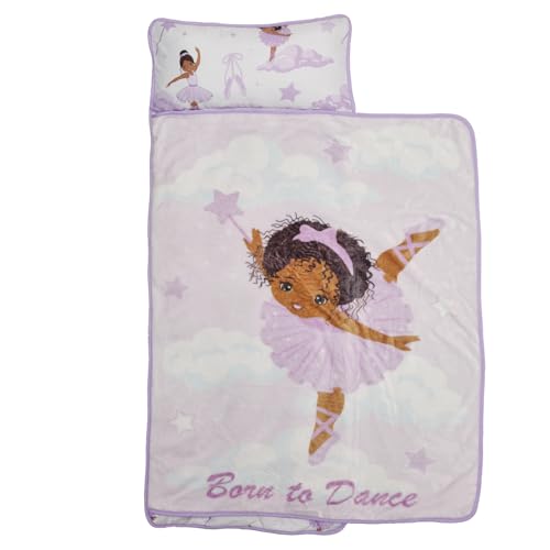 Image of EVERYDAY KIDS Toddler Nap Mat with Removable Pillow - Born to Dance African American Ballerina - Carry Handle with Straps Closure, Rollup Design for Preschool, Daycare, Sleeping Bag - Ages 2-6 Years