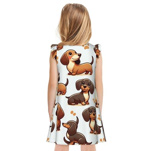 Cute Dachshunds Flutter Sleeve Dress for Girls, Toddler Girls A Line Dress for 2-11 Years2