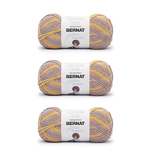 Image of Bernat Softee Cotton Golden Haze Yarn - 3 Pack of 120g /4.25oz - Nylon - 3 DK (Light) - 254 Yards - Knitting, Crocheting & Crafts