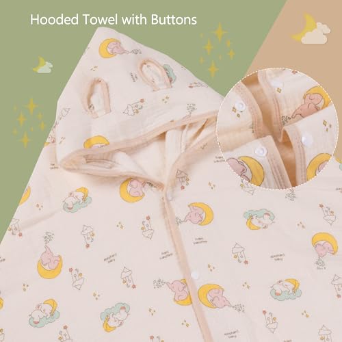 Image of Hooded Towel Muslin Hooded Towel Made from Organic Cotton 6-Layer Cotton Bath Towel, Soft Bath Towels 25x51inches for Toddler Baby (Splashing Elephant)