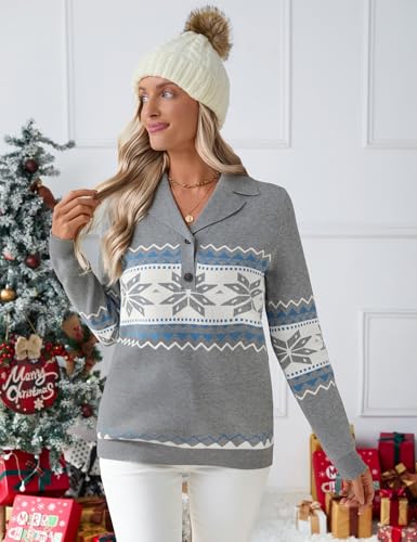 Image of LOMON Sweaters for Women 2025 Fall Knitted V-Neck Collared Button Pullover Dressy Casual Long Sleeve Polo Shirts Business