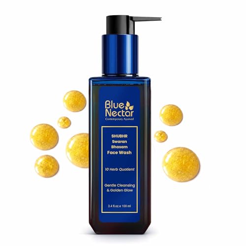 Image of Blue Nectar Gold Swaran Bhasam Face Wash for Glowing Skin | Ayurvedic Gentle Cleanser for Oily & Dry Skin | Daily Face Wash for Women & Men (10 Herbs, 100 ml)