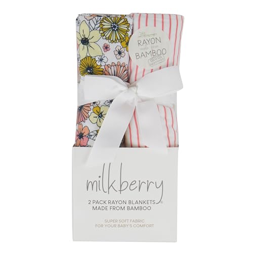 Image of Chick Pea Milkberry 2 Pack Swaddle Blanket for Baby Girl Floral Pink Striped