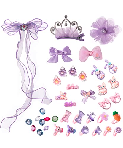 Kids Hair Accessories For Girls Little Girls Jewelry Set With Jewelry Box Girl Princess Jewelry Accessories Hair Clips Rope Headwear Rings Earrings For Toddler Girl Kids Favor Gift (Purple) … #TOP4