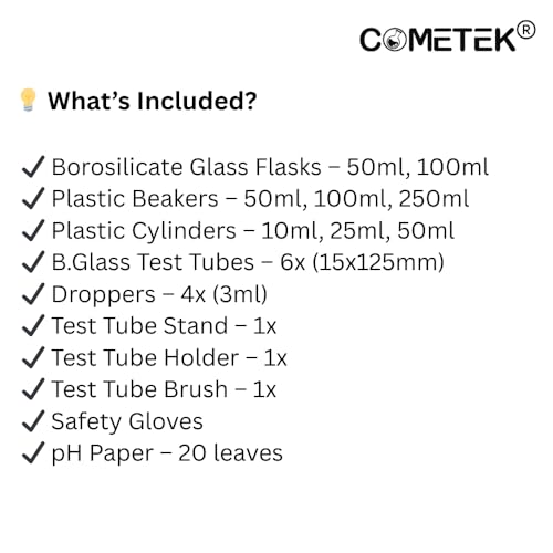 Image of Chemistry Lab 24 Items Kit - Plastic Beakers, Borosilicate Glass Conical Flasks, Measuring Cylinders, Test Tubes and More - Ideal for Students, Science Experiments & Lab Use