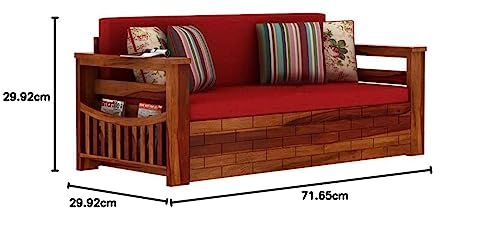Image of Mamta Furniture Solid Sheesham Wood Sofa Cum Bed Furniture Set With Storage And Cushions For Living Room|Bedroom|Drawing Hall (2-Person Sofa, Honey Finish, Queen, Brown)