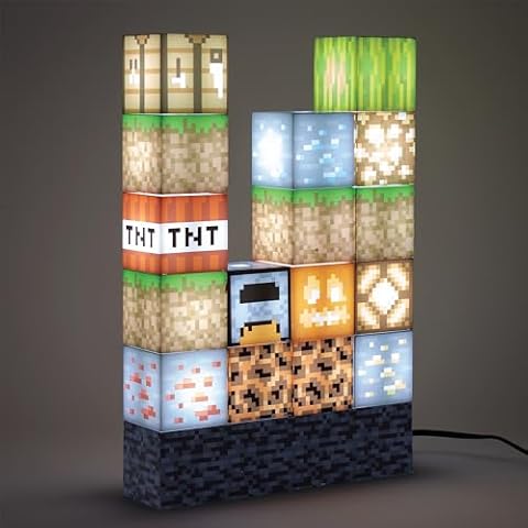 Paladone Minecraft Official Licensed Block Building Lamp 16 Customizable Light Up Blocks - Interactive Decoration, Toy, Nightlight for Kids, Gamer Room Decor, Gaming Gift for Boys and Girls Cover
