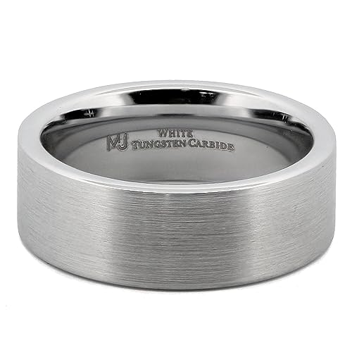 White Tungsten Carbide 6mm or 8mm Pipe Ring with a Brushed Finish COMFORT FIT Wedding Band2