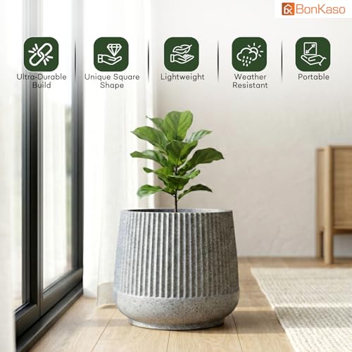 Image of BonKaso 12 Inch Audi Plant Pot for Indoor & Outdoor Use | Heavy Duty Durable Polymer Flower Pot Gamla | Lightweight Modern Planter for Living Room, Balcony, Terrace & Office Decor (Light Grey)
