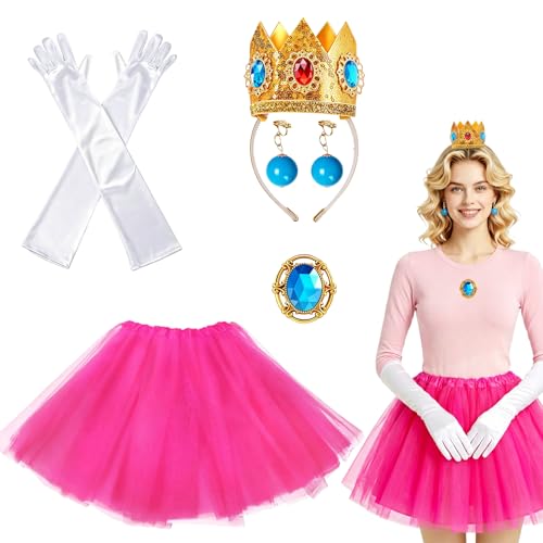 Atcarmor Princess Costume Set for Women Adult Princess Accessories Crown Tutu Skirt Gloves Earrings Brooch for Halloween Cosplay