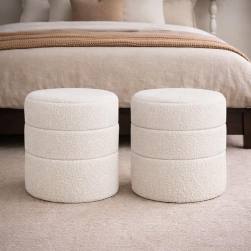 Image of HomePop 18 inch Round Ottoman - Cream Boucle