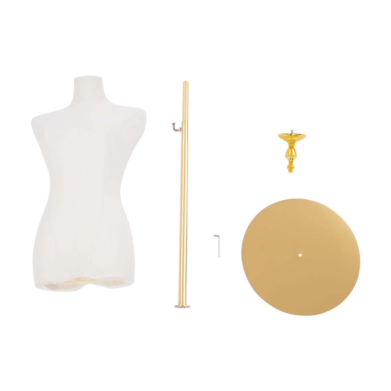Manichino da sartoria, in plastica rigida, per negozi di abbigliamento, sartorie, grandi bancarelle, altezza regolabile 70-130 cm, oro e giallo