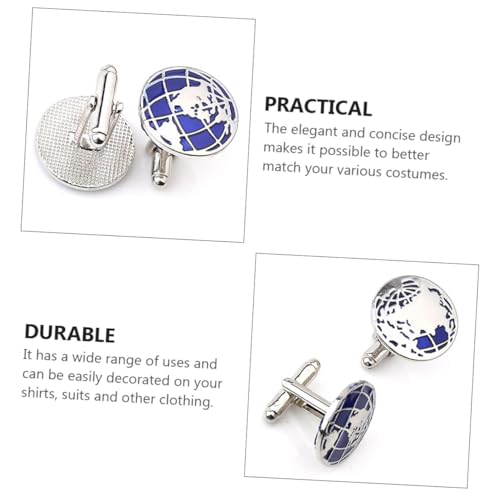 Par de Mancuernillas con diseño globo azul metálico miniatura 6