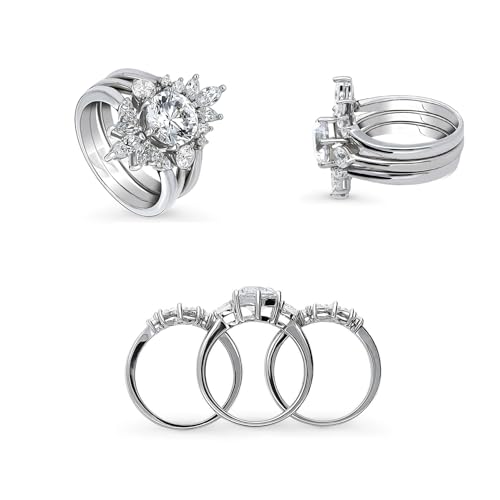 wedding ring set His Hers Couples Matching Rings 3PC Women's 10k White Gold Plated Moissanite Wedding Engagement Ring Bridal Sets & Men's Titanium Wedding Band2