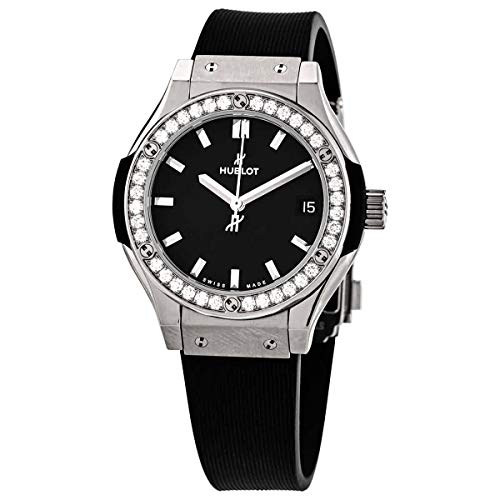 Hublot Classic Fusion Mat Black Dial Ladies Diamond Watch 581.NX.1171.RX.1104