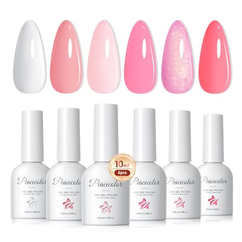 PEACECOLOR Smalto Semipermanente Unghie 10ML, Rosa Bianco Series 6 Colori Smalti Semipermanenti per Unghie Soak Off UV/LED Gel Polish per Principiante Smalto Gel Professionali Kit Manicure Regalo