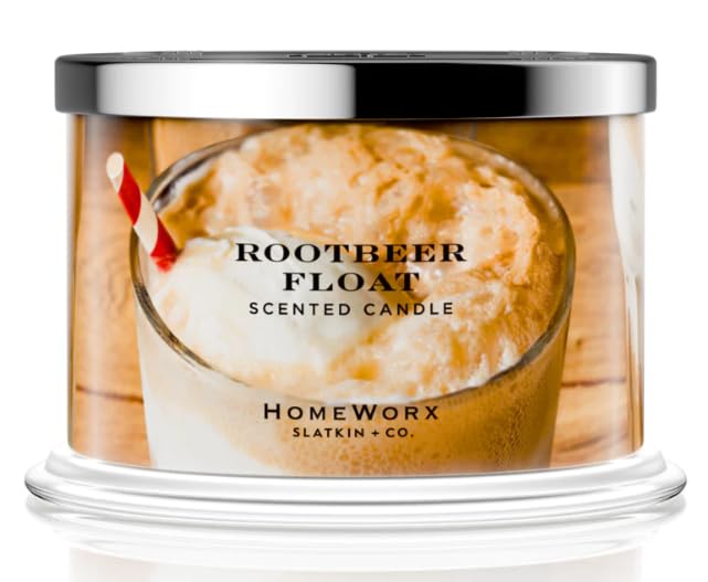 HomeWorx by Slatkin Rootbeer Float 4 Wick 18 oz Candle Notes of Root Beer, Anise, Sparkling Ginger, Vanilla Bean, Crystallized Sugar, Peach, 101-111-HMX-11193