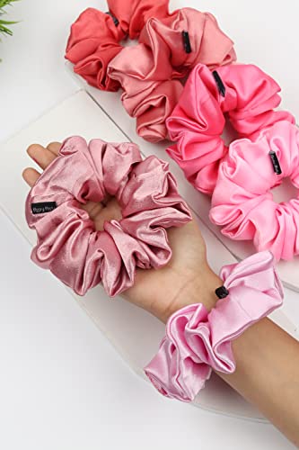 Image of Premium Satin Scrunchies for Women | Hair Bands, Ponytail Holders & Rubber Bands | Oversize, Fluffy, No-Damage Hair Ties | Girls Hair Accessories | Extra Large Size | Pack of 6
