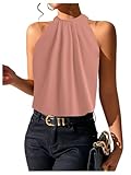 Picture of SOLY HUX Women's Halter Tops Tank Top Summer Casual Sleeveless Tunic Blouses Dusty Pink Medium