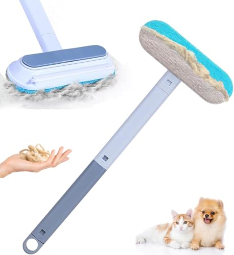 4 in 1 Pet Hair Remover Reusable Effective Cat and Dog Hair Removal Cleaning Tool with 17-Inch Extra Long Handle Multifunctional Fur Lint Brush for Couch Furniture Carpet Clothes Bedding