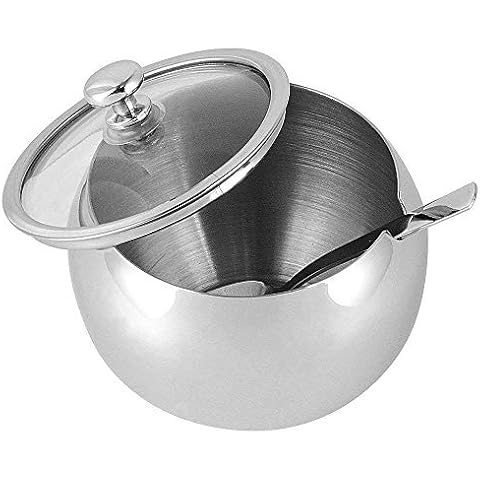 SUMSEA Edelstahl Zuckerdose, kleine Zuckerdose mit klarem Deckel und Zuckerlöffel für Haushalt, Küche, Hotel und Café Cover
