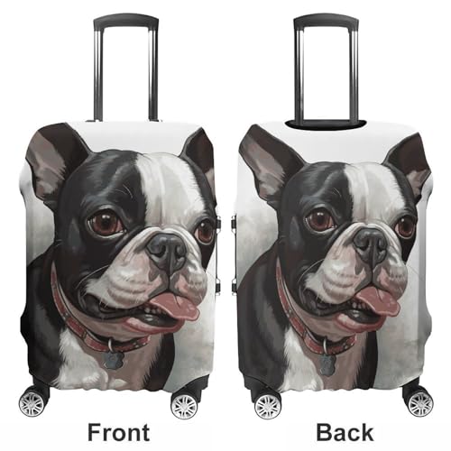 Boston Terrier Luggage Covers Tsa Approved Suitcase Cover Elastic Washable Luggage Sleeve Carry on Cover Protector Anti-Scratch Suitcase Protector Fits 19-30 Inch Case(M)3