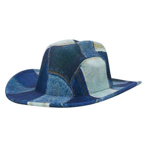 Owl's-Yard Unisex Fashion Easy Matching Cowboy Hat Wide Brim British Style Jazz Hat for Couples Denim Bucket Hats (A-Navy Blue, ONE Size)