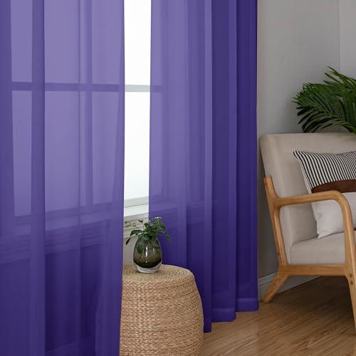 Image of Chyhomenyc Sheer Curtains 63 Inch Length 2 Panels, Light Filtering Rod Pocket Window Sheer Curtain Drapes for Bedroom Living Room, 42Wx63L, 2 Panels, Purple