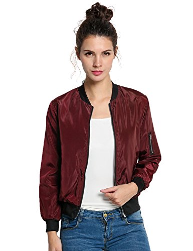 Pagacat Nouvelle Femme Veste/Blouson/Jacket Bomber Casual,Mode Manteau Mince Biker Moto Zipper Souple Court, Rouge, XXL