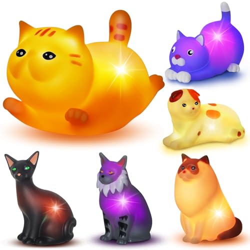 Image of VIBOYLAR Bath Toys for Kids 1-3, 6 PCS Light-Up Cat Bath Toy Set, Baby Toddler Bath Toys, Bathtub Pool Bath Toy for Kids, Christmas Birthday Gifts for Boys & Girls Ages 1 2 3+ Years Old