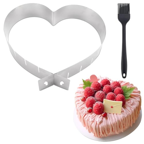 YICH Backform Herz Verstellbar Kuchenform Herz Ohne Boden Herzform Backform 14/16/19/21/24/27 cm Edelstahl herzbackform Groß Tortenring Verstellbar Backring