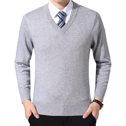 Cotton V Neck Pullover Sweater Mens Long Sleeve Fashion Loose Fit Knitting Casual Comfortable