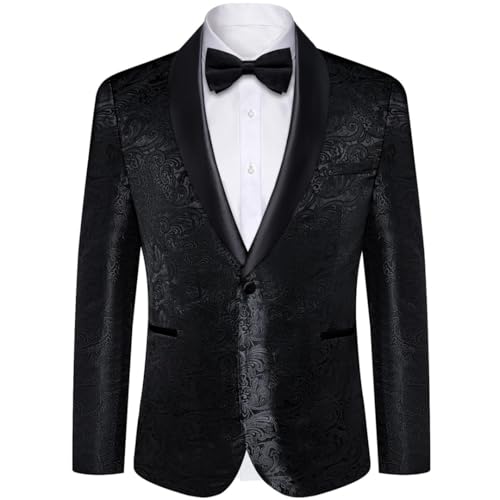 Men's Black Fleece Blazer Floral Business Wedding and Party Dress2
