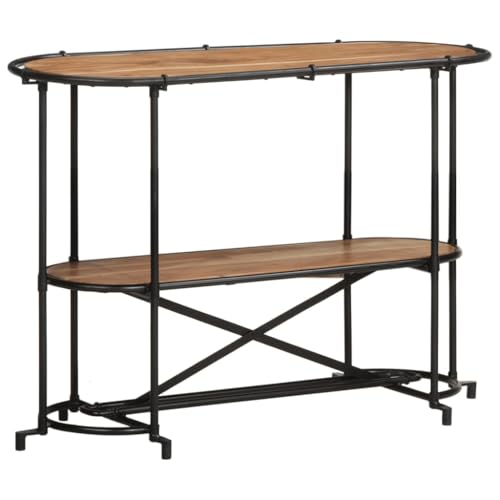 KKgypkn Table solide avec cadre en fer et bois d'acacia massif comme table console ou table de couloir avec deux étagères dans les dimensions 110 x 42 x 76 cm