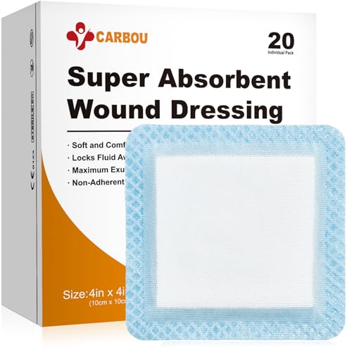 Carbou Apósitos superabsorbentes de 4 x 4 pulgadas, paquete individual, vendajes absorbentes no adhesivos para el cuidado de heridas, apósito suave altamente absorbente, almohadillas de gasa