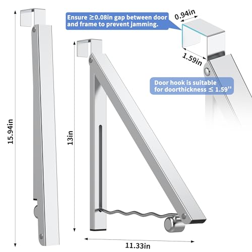 Image of Hleelomi Clothes Drying Rack for Laundry Room Organization,Foldable Over The Door Drying Racks for Saving Space Silver 1 Pack