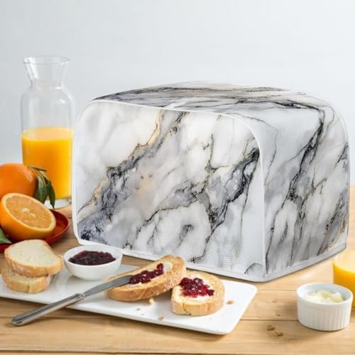 Image of 4 Slice Toaster Dust Cover Bread Toaster Oven Dustproof Cover Kitchen Bakeware Protector Dustproof Fingerprint Protection Gift for Women (12.4 x 10.6 x 8.2), Grey White Marble