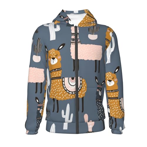Llama and Cactus Kid Hoodies Boys Zip Up Sweatshirts Girls Pullover with Pocket2