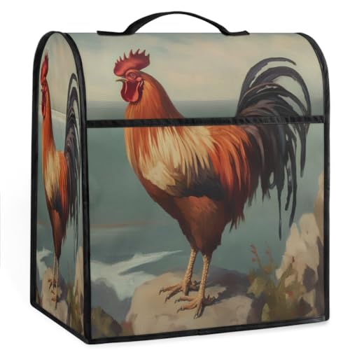 Coffee Maker Cover Retro Rooster Kitchen Appliance Covers Small Appliance Covers Blender Cover Juicer Cover Dust Covers for Kitchen Appliances with Top Handle and Pockets,Washable,C442