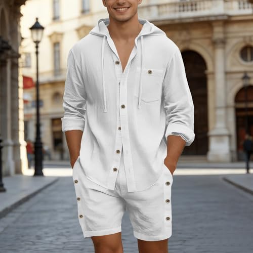 Ensemble homme capuche lin vêtement de plage confortable et léger - 3