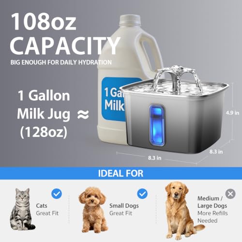 Image of Veken Innovation Award Winner Stainless Steel Cat Water Fountain, 108oz
