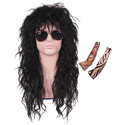 ColorGround Long 80s Fashion Smart Rocker Style Wig (Black with Tattoo Arm)