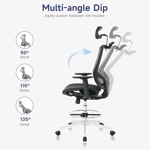 Nouhaus Mesh Office Chair Ergonomic Drafting Desk Chairs High Back With Adjustable Headrest thumb #3