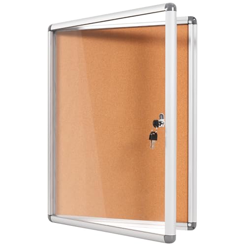 SWANCROWN Tablon de Anuncios Corcho con llave para 4 Hojas A4, de Aluminio