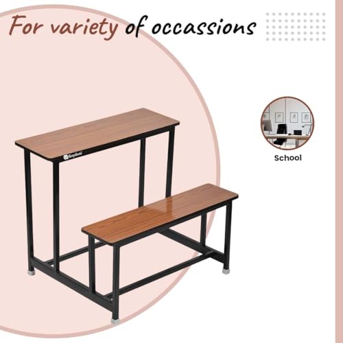 Image of GOYALSON School Home Tution College Bench Duel Desk Student Bench Cum Duel Desk Strong and Sturdy Metal Standard Structure with Wooden Top (1, Teak, Large Class)
